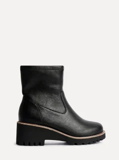 Linzi Black Wide Fit Pulse Stretch Wedged Heel Ankle Boots
