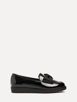 Linzi Black Wide Fit Violetta Classic Slip-On Loafers With Fabric Bow Detail