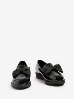 Linzi Black Wide Fit Violetta Classic Slip-On Loafers With Fabric Bow Detail