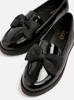 Linzi Black Wide Fit Violetta Classic Slip-On Loafers With Fabric Bow Detail