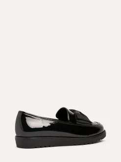Linzi Black Wide Fit Violetta Classic Slip-On Loafers With Fabric Bow Detail