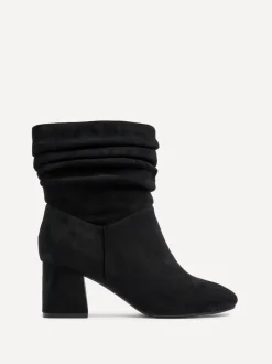 Linzi Black Wide Fit Zayda Ruched Heeled Ankle Boots