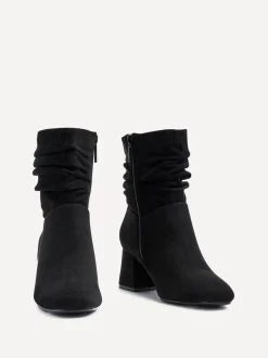 Linzi Black Wide Fit Zayda Ruched Heeled Ankle Boots