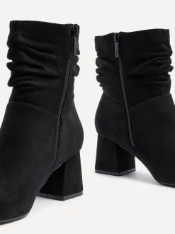 Linzi Black Wide Fit Zayda Ruched Heeled Ankle Boots