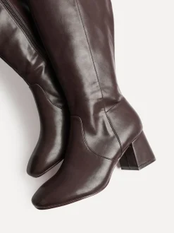 Linzi Brown Fable Wide Fit Block Heeled High Leg Boots