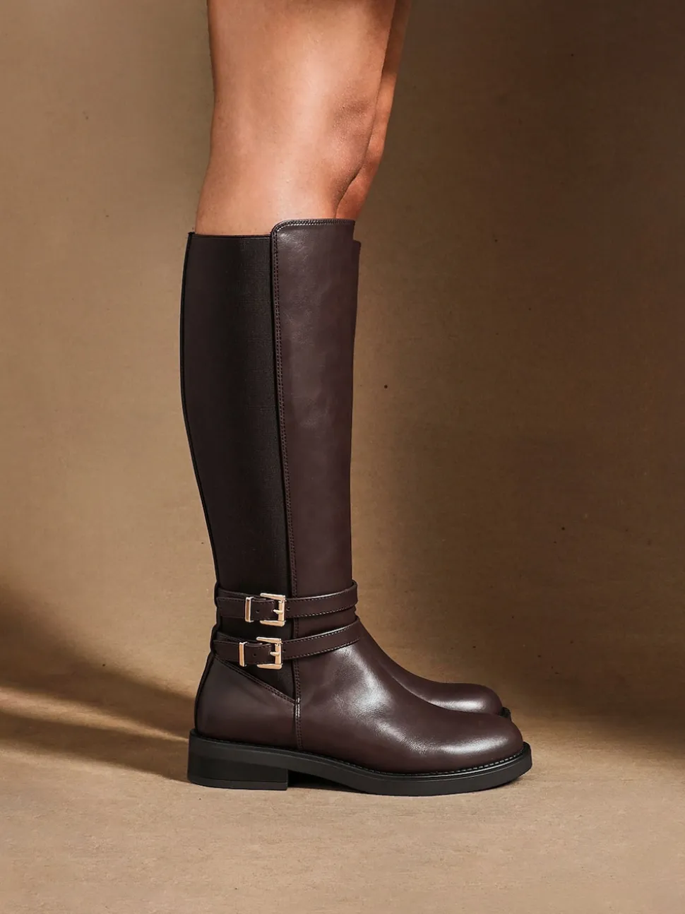 Linzi Brown Fierce High Leg Boots With Double Buckle Detail
