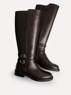 Linzi Brown Fierce High Leg Boots With Double Buckle Detail