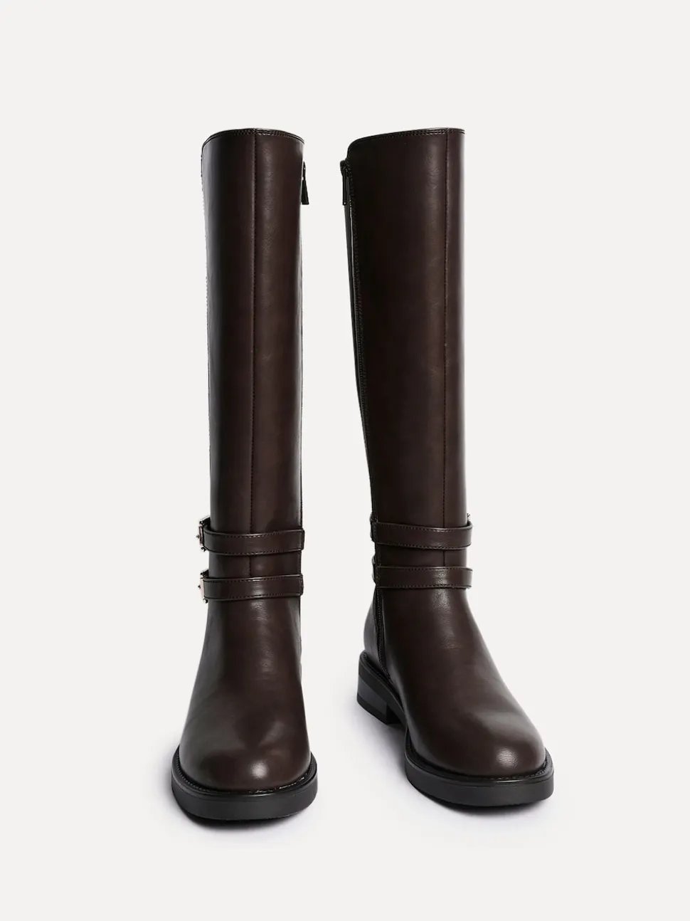 Linzi Brown Fierce High Leg Boots With Double Buckle Detail