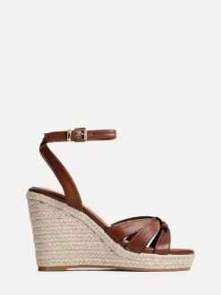 Linzi Brown Goddess Wedge Sandals With Knotted Front Straps