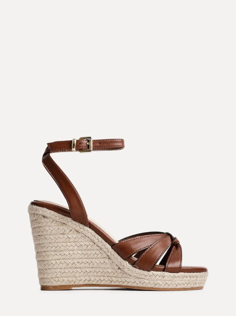 Linzi Brown Goddess Wedge Sandals With Knotted Front Straps