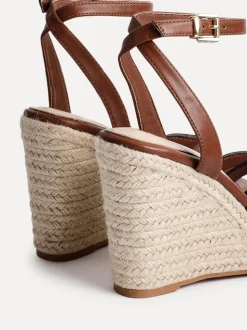 Linzi Brown Goddess Wedge Sandals With Knotted Front Straps