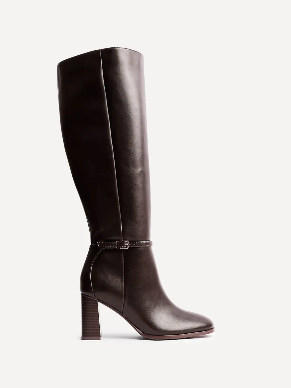 Linzi Brown Midtown Block Heel High Leg Boots With Buckle Detail