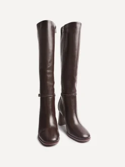 Linzi Brown Midtown Block Heel High Leg Boots With Buckle Detail