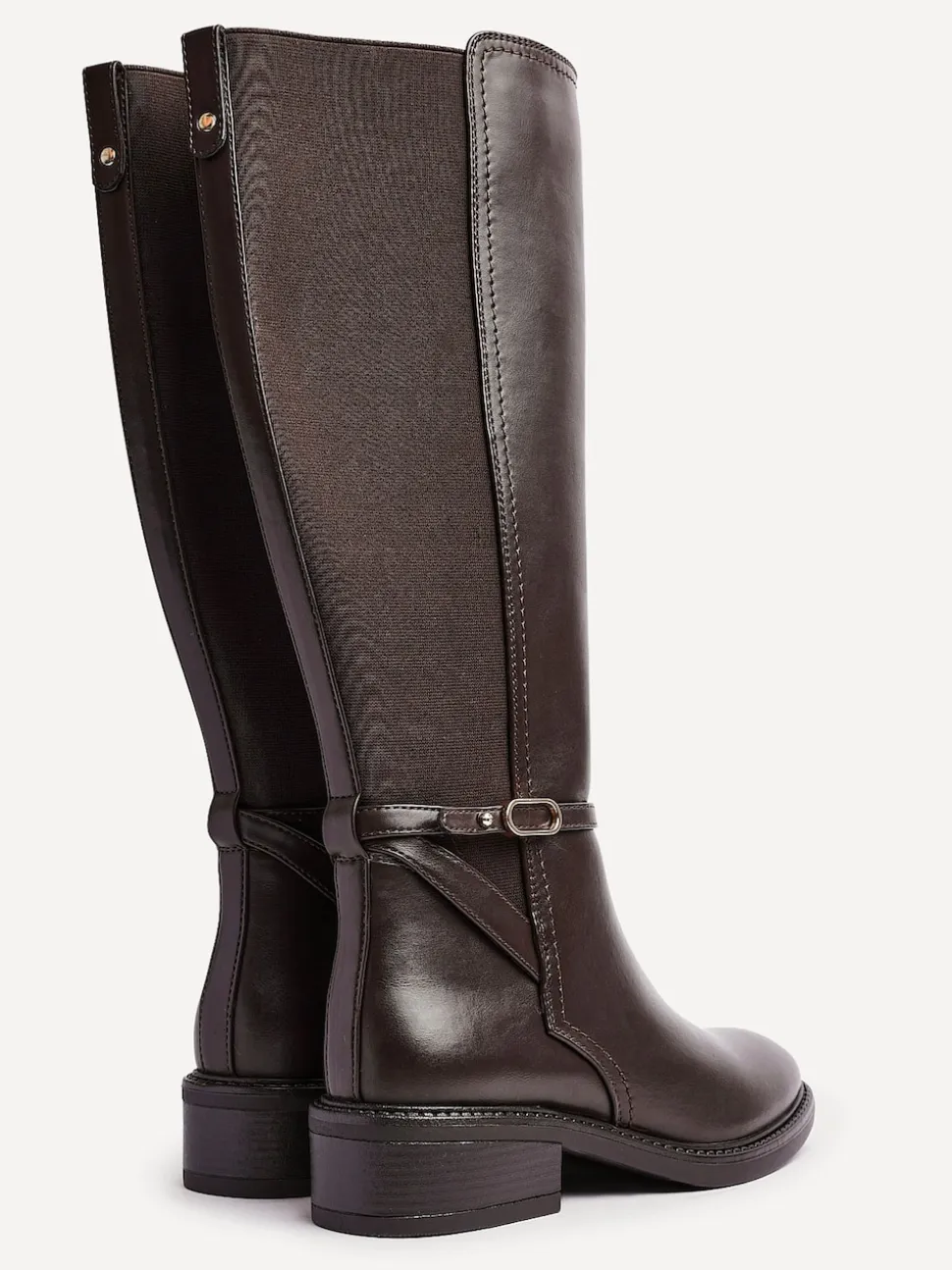 Linzi Brown Power High Leg Boots With Stretch Side Panel and Buckle Detail