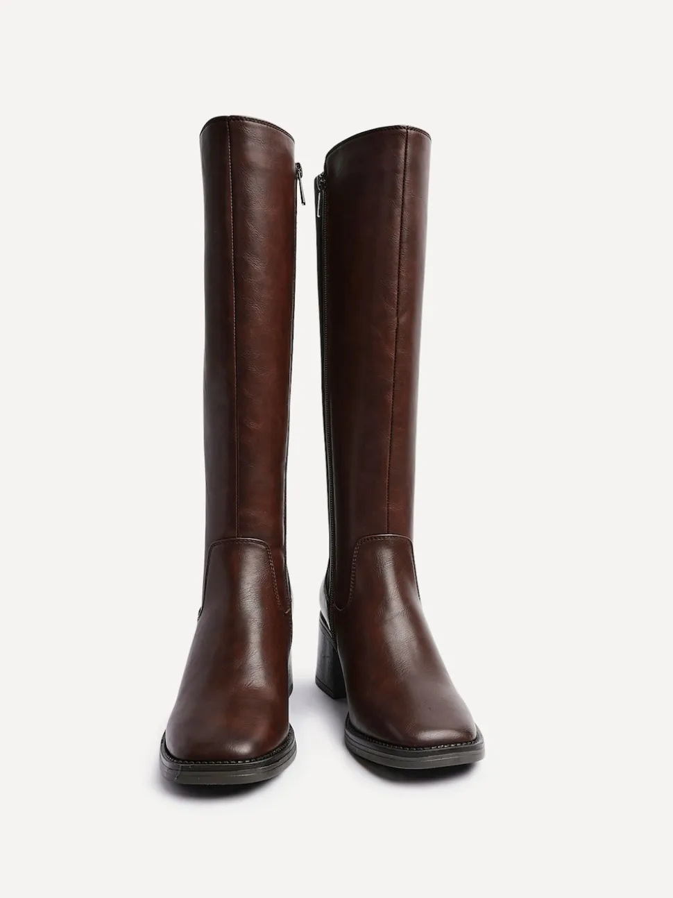 Linzi Brown Reason Block Heel High Leg Boots With Back Stretch Panel