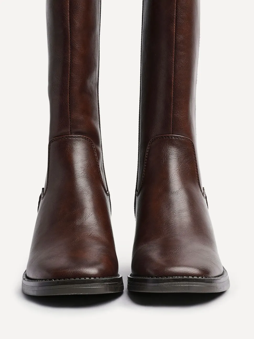 Linzi Brown Reason Block Heel High Leg Boots With Back Stretch Panel
