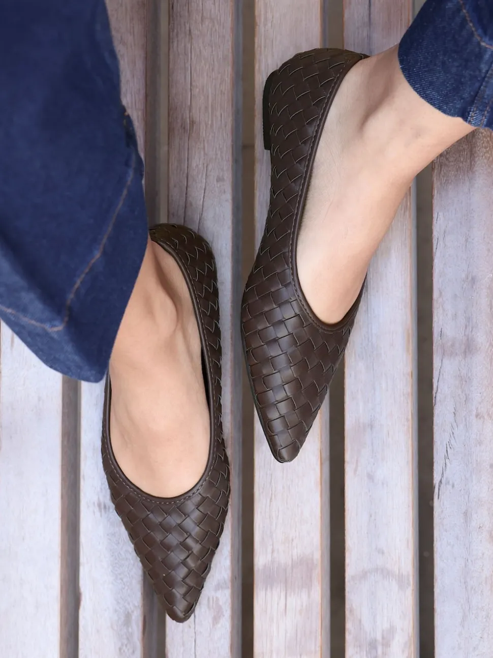 Linzi Brown Talina Woven Pointed Toe Ballet Flats