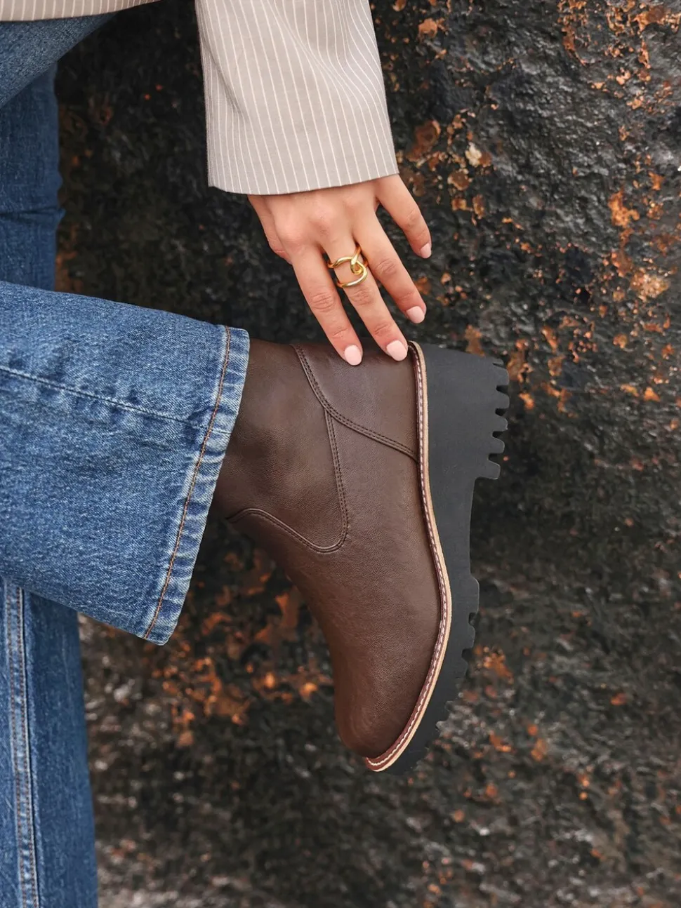 Linzi Brown Wide Fit Pulse Stretch Wedged Heel Ankle Boots