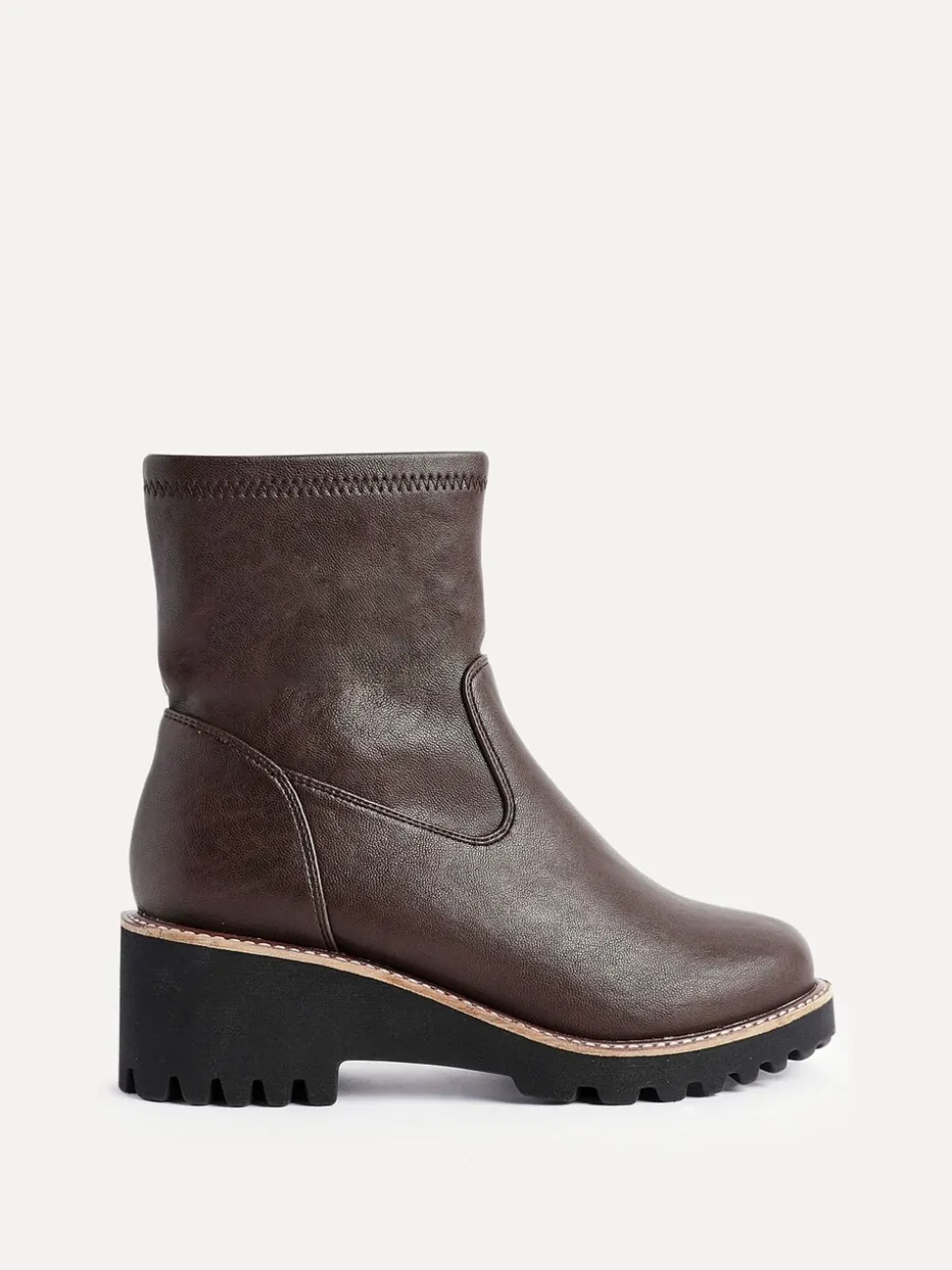 Linzi Brown Wide Fit Pulse Stretch Wedged Heel Ankle Boots