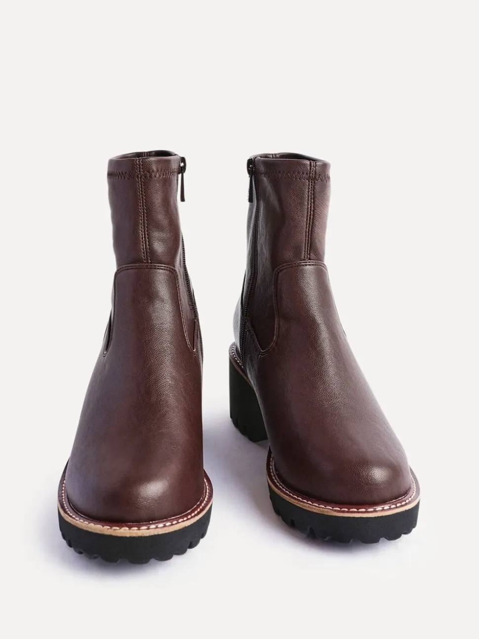 Linzi Brown Wide Fit Pulse Stretch Wedged Heel Ankle Boots