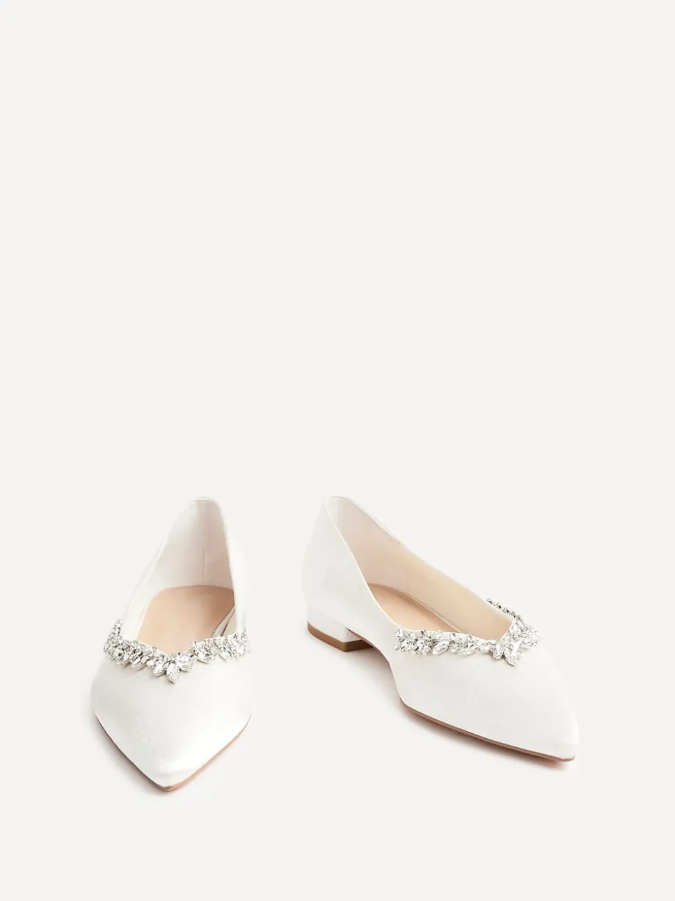 Linzi Cream Bridal Endless Pointed Toe Ballet Flat With Trim Shoes