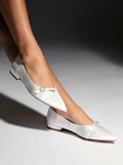 Linzi Cream Bridal Engaged Pointed Toe Ballet Flats With Buckle Detail