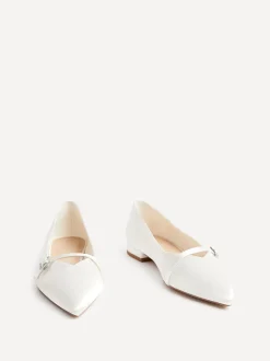 Linzi Cream Bridal Engaged Pointed Toe Ballet Flats With Buckle Detail