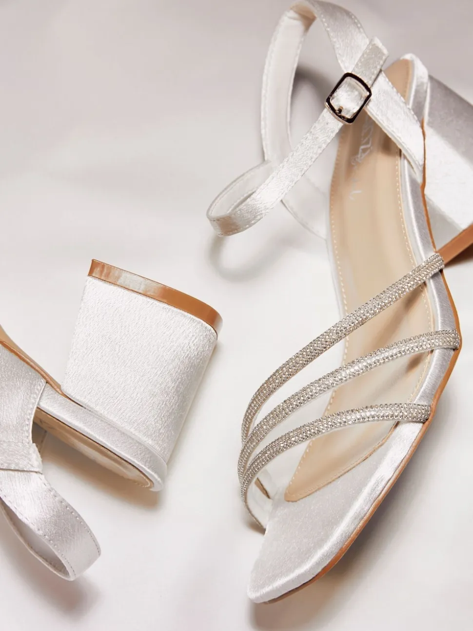 Linzi Cream Bridal Wide Fit Mariah Open Back Heels With Diamante Triple Front