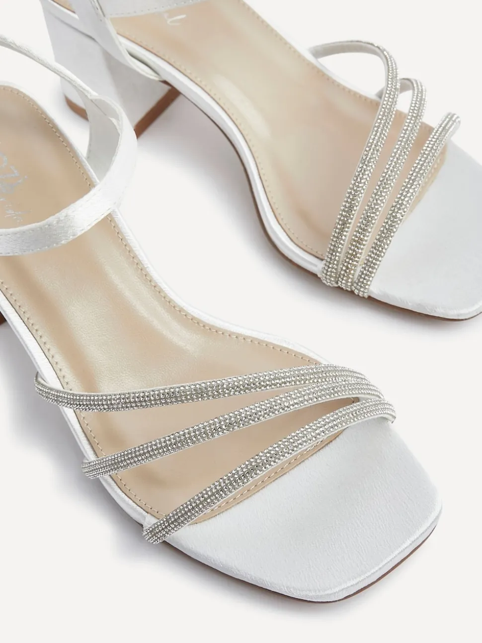 Linzi Cream Bridal Wide Fit Mariah Open Back Heels With Diamante Triple Front