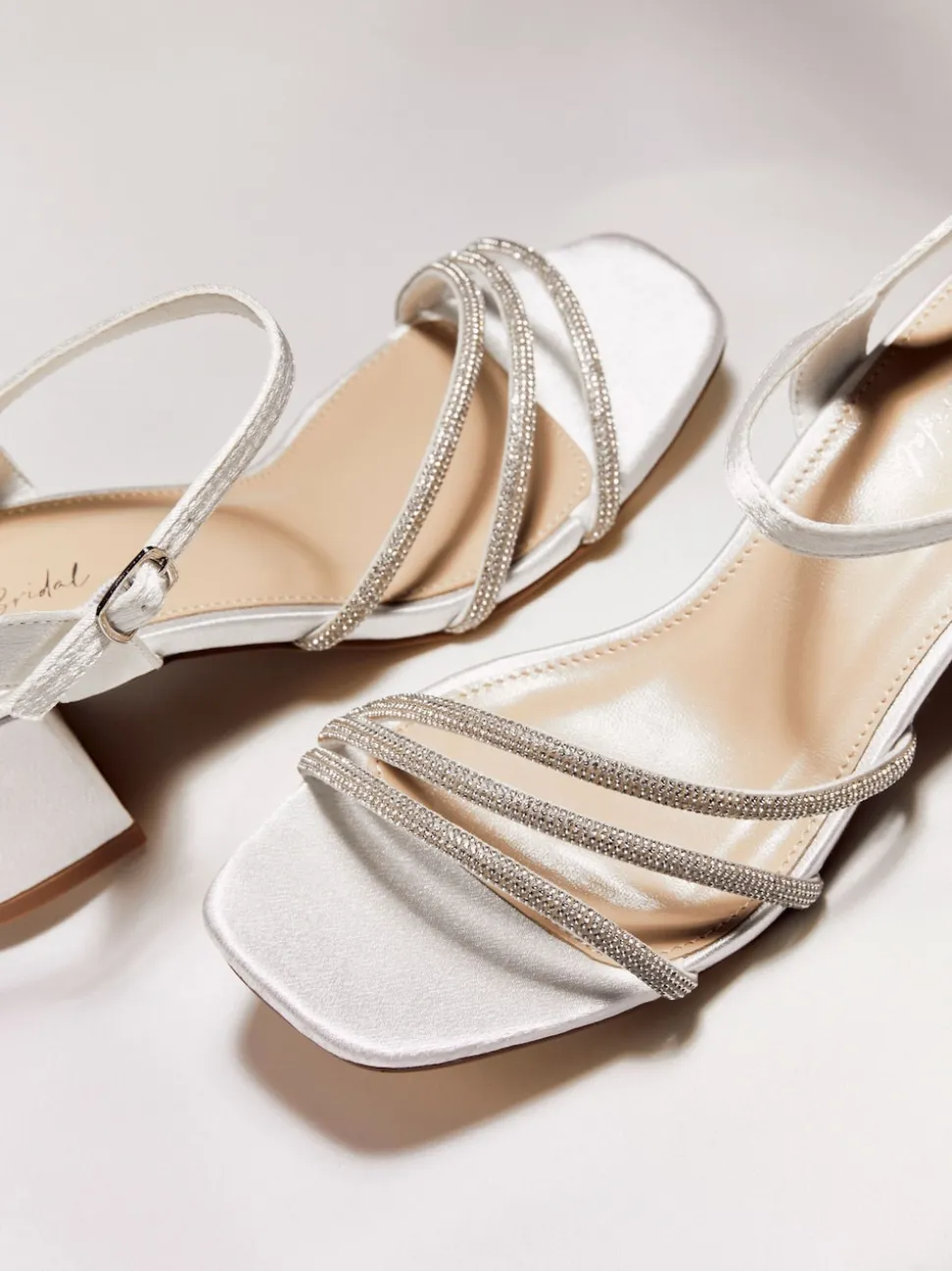 Linzi Cream Bridal Wide Fit Mariah Open Back Heels With Diamante Triple Front