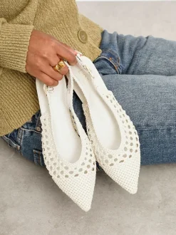 Linzi Cream Carolina Low Heeled Woven Slingback Courts
