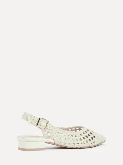 Linzi Cream Carolina Low Heeled Woven Slingback Courts