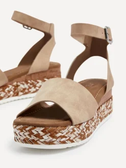Linzi Cream Coast Two-Part Espadrille Wedges With Metallic Plaited Trim