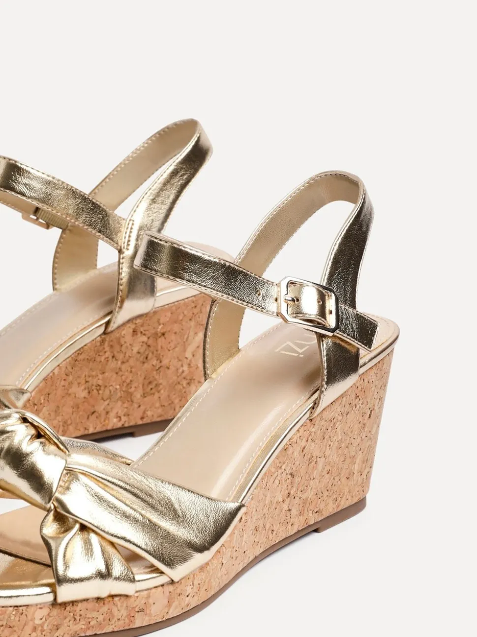 Linzi Gold Elyah Knotted Front Strap With Cork Wedges