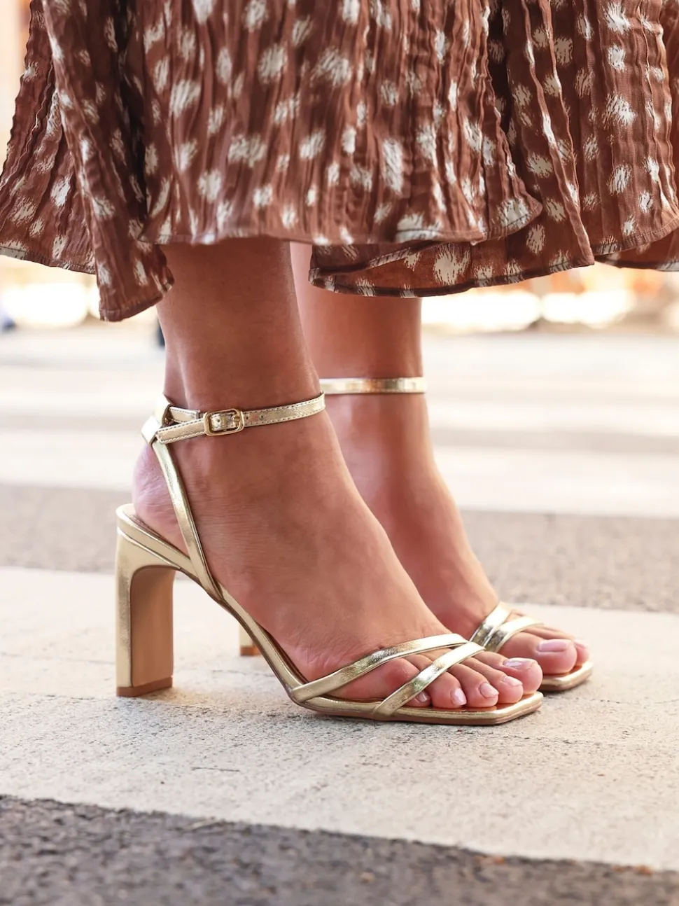 Linzi Gold Gesture Strappy Block Heel Sandals