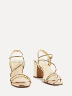 Linzi Gold Kira Strappy Diamante Block Heeled Sandals