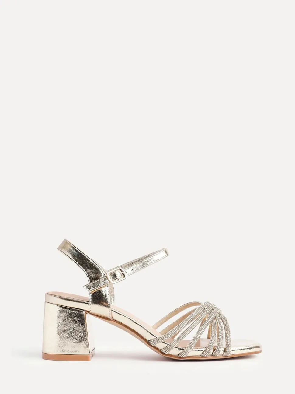 Linzi Gold Strictly Wide Fit Diamante Crossover Heeled Sandals