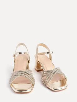 Linzi Gold Strictly Wide Fit Diamante Crossover Heeled Sandals