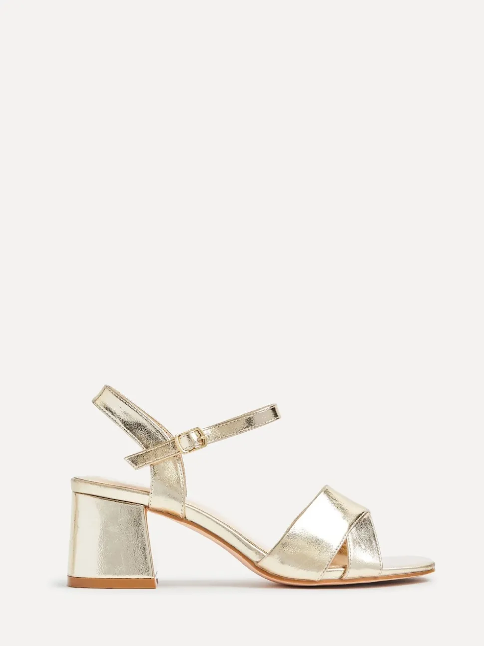 Linzi Gold Vivian Wide Fit Heeled Sandals With Crossover Front Strap