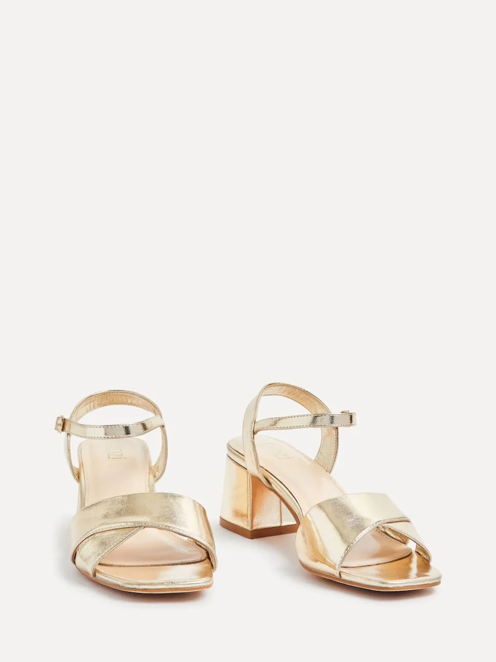 Linzi Gold Vivian Wide Fit Heeled Sandals With Crossover Front Strap