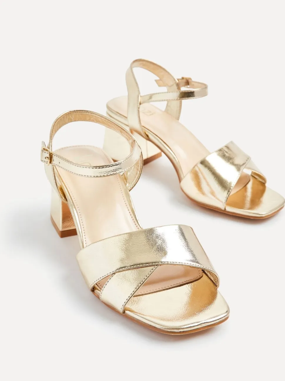 Linzi Gold Vivian Wide Fit Heeled Sandals With Crossover Front Strap