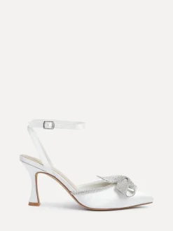 Linzi Ivory Bridal Angela Satin Diamante Bow Detail Court Heels