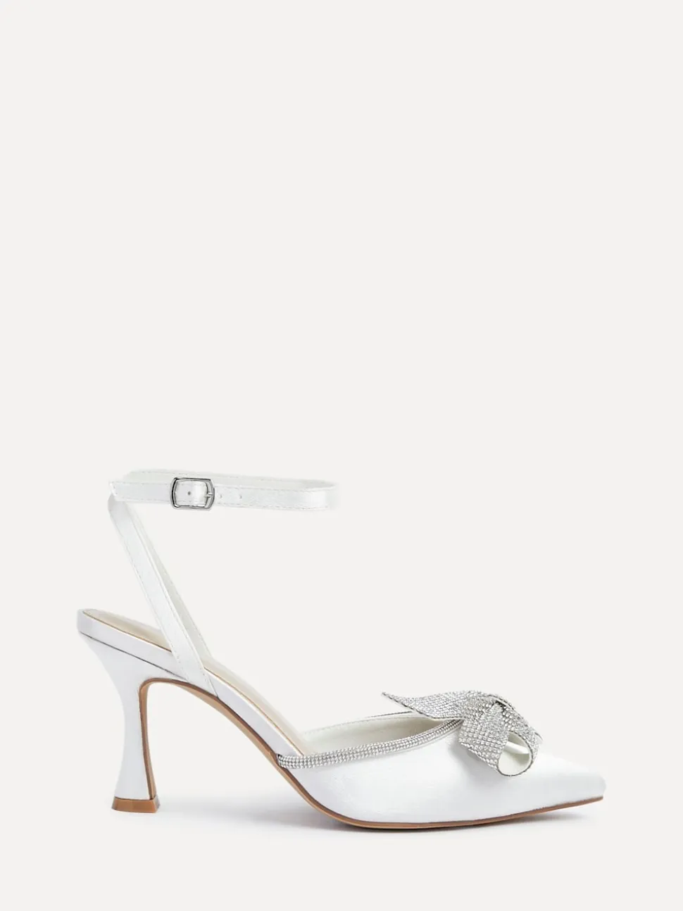 Linzi Ivory Bridal Angela Satin Diamante Bow Detail Court Heels