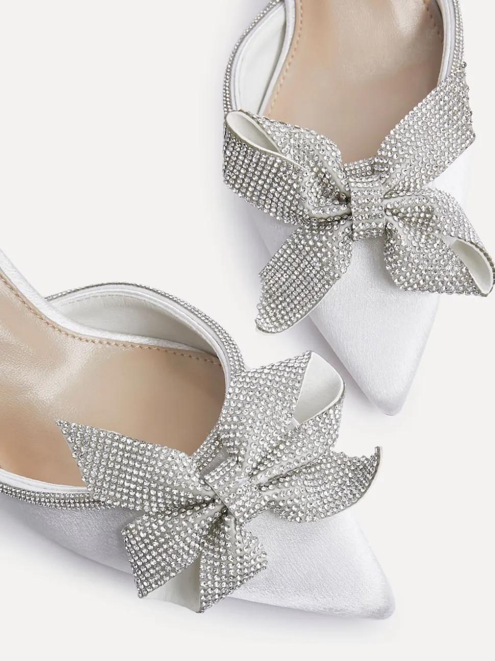 Linzi Ivory Bridal Angela Satin Diamante Bow Detail Court Heels