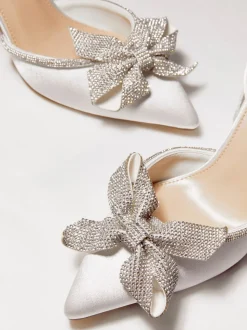 Linzi Ivory Bridal Angela Satin Diamante Bow Detail Court Heels