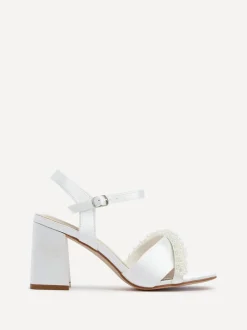 Linzi Ivory Bridal Iris Block Heel With Pearl Embellished Toe Strap