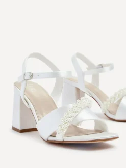 Linzi Ivory Bridal Iris Block Heel With Pearl Embellished Toe Strap