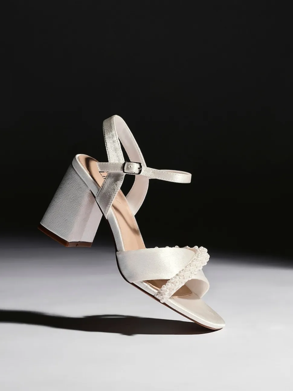 Linzi Ivory Bridal Iris Block Heel With Pearl Embellished Toe Strap