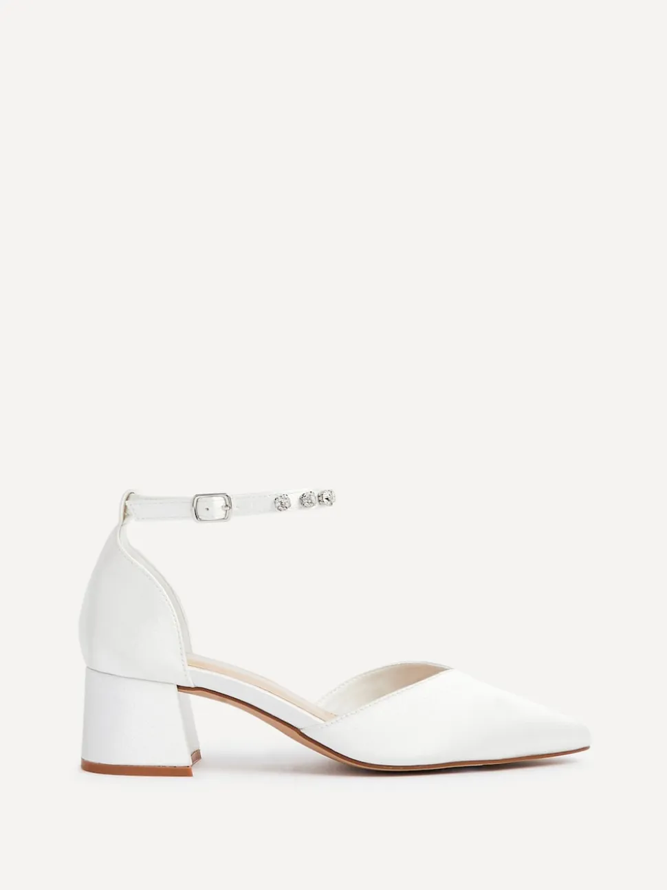 Linzi Ivory Bridal Jordanna Low Block Court Heels With Embellished Ankle Strap