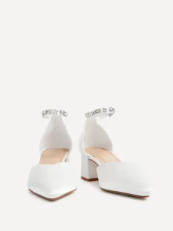 Linzi Ivory Bridal Jordanna Low Block Court Heels With Embellished Ankle Strap
